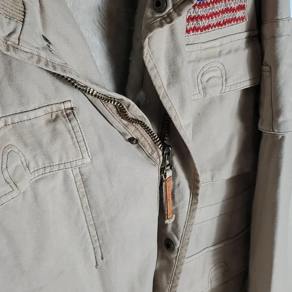 True Religion tan military style jacket size xl